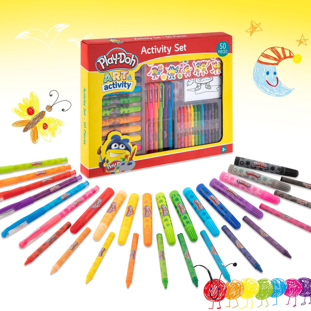 Play Doh 50-delige Activity Set | Ik leer kleuren en tekenen | Dikke stiften - Gelpennen - Stickers - Kleurplaten - Waskrijtjes | Geschikt voor kinderen vanaf 3 jaar